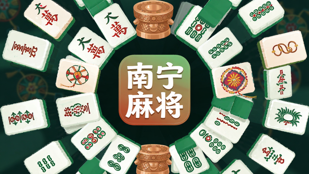 ���ø����ӽ�չʾһ��ɢ�����齫�ƣ����������ǡ������齫��APP��ͼ�꣬��Χ�����Ŵ���������ɫ��ͭ�ĺ�����ͼ�������ֲ������ķ���״�Ű棬���Ϊ��ƽ���廭�磬ϸ�ڰ����齫���ϵ�������Ͳ���ƣ������������ɾ����޶���Ԫ��