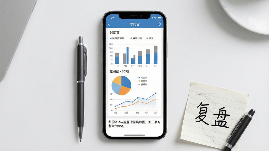 ����ͳ���븴�̹���չʾͼ����������Ϊ�ֻ���Ļ����Ļ��չʾ��ʱ��١�App������ͳ��ҳ�棬������״ͼ����ͼ������ͼ��ͼ���·��������ܽᡣ�ֻ��Ա߷���һ֧�ʺ�һ��д�С����̡����ֵı�ǩֽ������Ϊ�ֻ����У���ǩֽ�ͱ�λ���ֻ����·������Ϊ��Լ����磬�Ұ�����ɫ��ϸ����ͼ��������������ɫ�������ԣ���ǩֽ����д�ʸС�����Ҫ����塢�ɾ����޶���Ԫ�ء�רҵ��ǿ��
