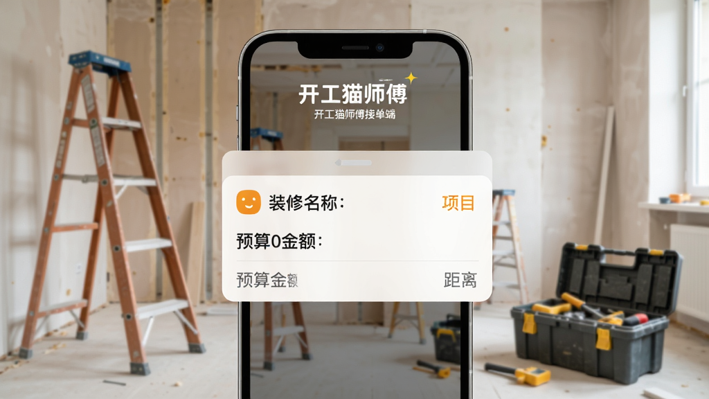 ����èʦ���ӵ��˶������ͽ��棬����չʾһ���ֻ���Ļ�����¶���֪ͨ����Ļ�Ϸ���ʾ����èʦ���ӵ���logo��������Ƭ�������г�װ����Ŀ���ơ�Ԥ����;��룬�ֻ�����������ʩ�������ڳ����������Ӻ͹����䣬���дʵ�����������������ɾ�������