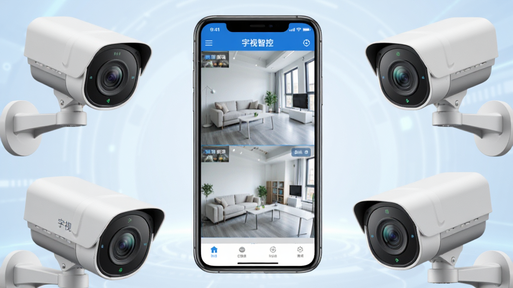 �����������һ�������ֻ����ֻ���Ļ��ʾ�����ǿ�APP�ļ�ػ�����棬��Ļ�����ĸ�������ش��ڣ����������������ֻ���Χ�Ի��Ʋ���չʾ��̨���ӿƼ��������ͷ�豸������ͷ�����ִ���࣬���а�ɫ�ͻ�ɫ�ʸС�����Ϊǳ��ɫ����Ƽ���񣬸ɾ�������Ԫ�ء�������Ϊдʵ��Ʒչʾͼ��ϸ�ڷḻ���ֻ���Ļ�ϵ�����