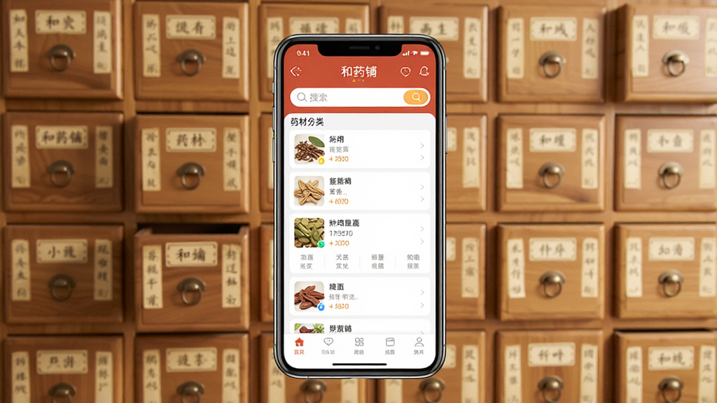 һ��չʾ��ҩ��APP��ҳ�����ͼƬ�������������ֻ���Ļ����Ļ����ʾ��ҩ��APP��ҩ�ķ����б����������������Ǹɾ�����ҩ��ľ��ҩ��ҩ��������ڷ��ű�עҩ�����Ƶĳ��룬����������ͣ����дʵ���£�ϸ�ڷḻ�������������ɾ��޶���Ԫ��