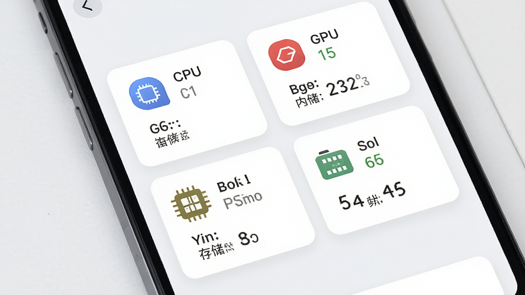 �ֻ��豸��Ϣ��ȫӲ�����ҳ�棬������һ���ֻ�չʾCPU��GPU���ڴ桢�洢�Ȳ�����Ƭ��ͼ���࣬��������������Ϊ��ɫ��ǳ��ɫ���䣬���ɾ����񣬻��ʸ��壬�޶���װ��Ԫ��