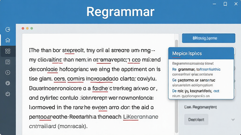 һ��չʾRegrammar�﷨�������ܵ�ͼƬ���������������ơ�Regrammar�������ڽ��涥����������һ��Ӣ���ı������д��󵥴ʱ���ɫ�»��߱�ע���Ҳ൯���޸Ľ���򣬽�������ˬ����ɫ�����׻�Ϊ��������Ϊ���ҷ�����ϸ�����������ʸ��壬�޶���Ԫ��