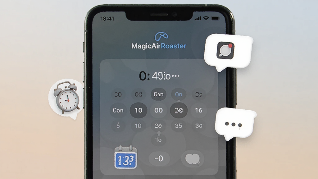 һ��չʾMagicAirRoasterԤԼ���ܽ����ͼƬ���ֻ���Ļ��ʾʱ��ѡ����������ͼ�꣬�Ա������Ӻ�֪ͨ���ݣ���������͵Ľ���ɫ�������Ϊ�ִ�UI��ƣ����ʸɾ����