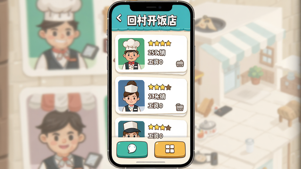 �����ǡ��ش忪���ꡱ��Ϸ�е�Ա���������棬����Ϊ�ֻ���Ļ����չʾ���Ű�Ϊ�Ϸ����������м�Ա����Ƭ�б����·�������ť�����Ϊ��ͨ��ƽ����ƣ�ϸ�ڰ�����ʦ������Ա������Ա��ɫͷ�񡢼����Ǽ���������ֵ�����ʸ��壬�ɾ����޶���Ԫ��