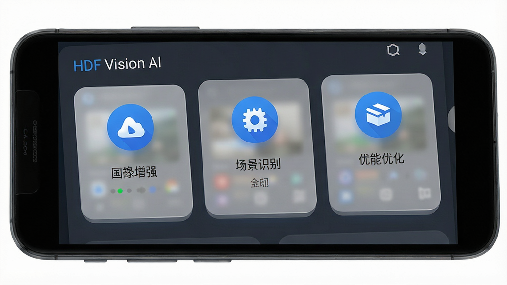 һ��չʾHDF Vision AI��������ĸ���ͼ������Ϊһ����׿�ֻ���Ļ����Ļ����ʾ���������棬����ͼ����ǿ������ʶ�������Ż��������ܿ�Ƭ�����ּ���������Ű�Ϊ�ֻ�����չʾ�����Ϊ�ִ��Ƽ��б�ƽ����ƣ�ϸ�ڰ�����ɫ�������ɫ��Բ��ͼ�ꡢ��͸��ĥɰ����Ч�������ʸ��壬�ɾ����޶���Ԫ��