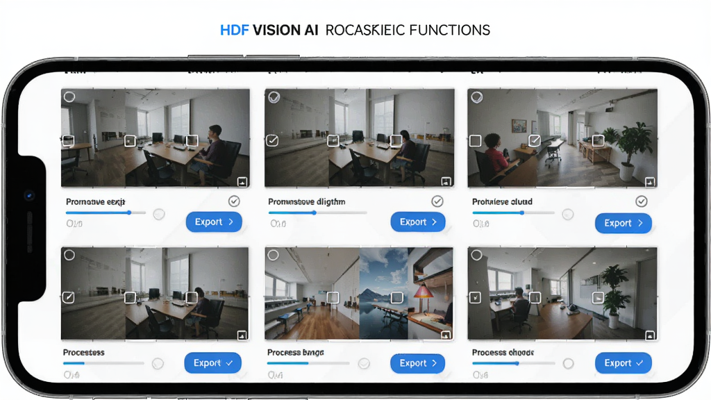 һ��չʾHDF Vision AI�����������ܵ�ʾ��ͼ������Ϊ�ֻ���Ļ��ʾ����ͼƬ����ͼ���г����񣬲���Ϊ���������Ű棬���Ϊ�ִ�Ӧ�ý�����ϸ�ڰ���ÿ��ͼƬ�·��Ĵ�������������ѡ״̬��������ť�����ʸ��壬�ɾ����޶���Ԫ��