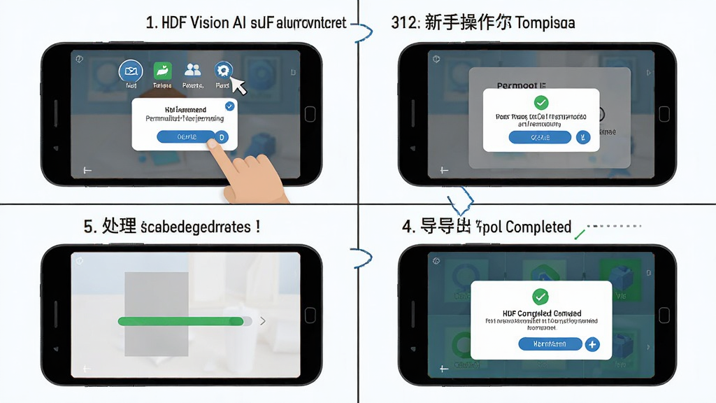 һ��չʾHDF Vision AI���ֲ������̵�ʾ��ͼ������Ϊ�ֻ���Ļ�ֲ���ͼ������Ϊ�ĸ���ͼ�����Ϊ��ƽ���̳̲廭���ϸ�ڰ������ͼ�ꡢȨ�޵������������ȡ����������ʾ�����ʸ��壬�ɾ����޶���Ԫ��