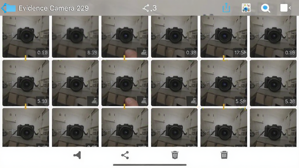 Evidence Camera ֤��������������棬����չʾ�ֻ��������������ʽ���еĶ���ˮӡ��Ƭ����ͼ��������ʾ�ļ�����������Ƭ�������ײ��з�����ɾ��������ť�����沼�������������ʵ�ã����ʸɾ����壬�޶���Ԫ��