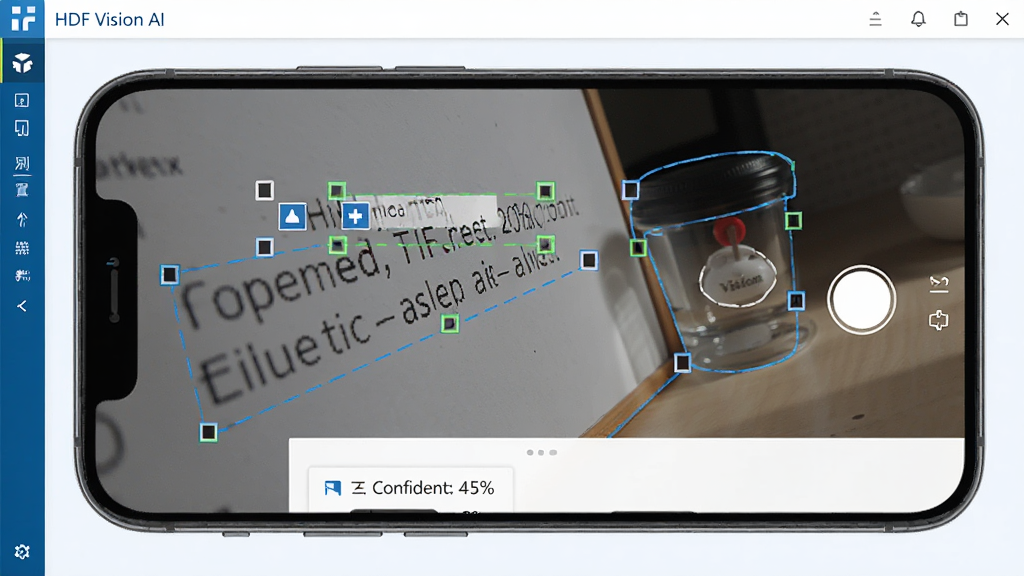 һ�� HDF Vision AI ���������ͼ����ͼƬ���������ֻ���Ļ��ʾ����ͼ��ʶ�����������У�ʶ���׼��ע�������е�����������������������Ļ�·���ʾʶ���������ŶȰٷֱȣ����岼�����������Ϊ��ƽ���Ƽ��磬ɫ��������Ϊ�������ʸɾ�������������Ԫ��