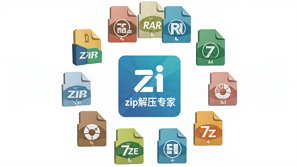 zip��ѹר��ȫ��ʽ���ݹ���չʾ������Ϊ���ѹ���ļ���ʽͼ��Χ������Logo������Ϊ���ķ���״���У����Ϊ��ƽ����ƣ�ϸ�ڰ���ZIP��RAR��7Z�ȸ�ʽ��ʶ��