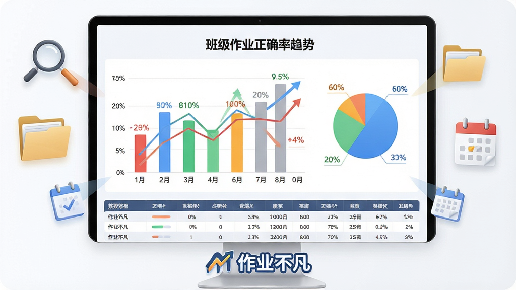 ��ҵ����ѧ��ͳ�Ʊ������棬����������һ�����Ļ����Ļ����ʾ��״ͼ������ͼ�ͱ�ͼ��ͼ������Ϊ���༶��ҵ��ȷ�����ơ�����Ļ�·������ݱ���͡���ҵ��������־����ΧƯ���ŷŴ󾵡��ļ��С�������ͼ�꣬���ֲ������½ṹ�����Ϊ�������ݿ��ӻ���ϸ�ڰ�����ɫ���������ٷֱ����֡����Ƽ�ͷ�����ʸ��壬����ɾ����޶���Ԫ�ء�