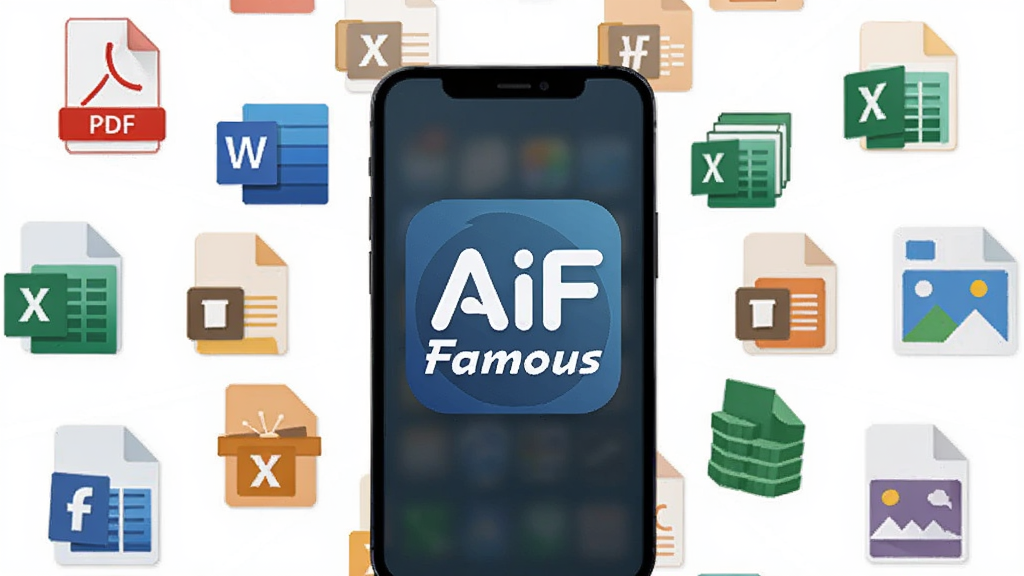 AiFamous ���ʽ���ݹ���ͼ������Ϊ�����ļ���ʽͼ�껷���ֻ���Ļ������ΪԲ�η���״���У��Ű�����Ϊ AiFamous Ӧ��ͼ�꣬���Ϊ�ִ���ƽ����ƣ�ϸ�ڰ��� PDF��Word��Excel��ͼƬ�ȸ�ʽ��ʶ�������������ɾ����޶���Ԫ��