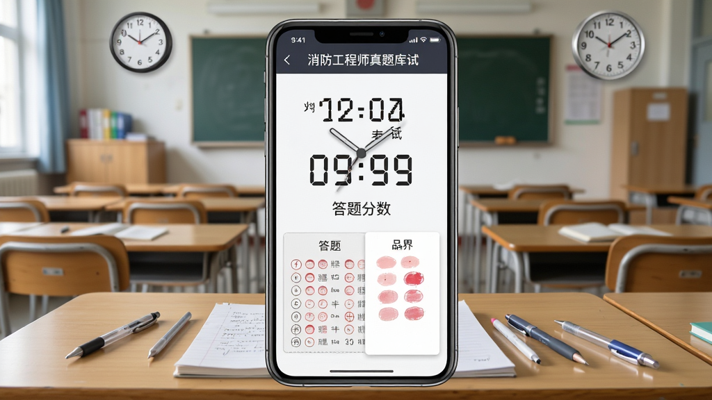 ��������ʦ�����ģ�⿼�Խ��棬�ֻ���Ļ��ʾ����ʱ����⿨������Ϊ�������ҳ��������ֲ������ľ۽����Ű�ͻ��ʱ������������Ϊдʵ�����磬ϸ�ڰ���ʱ��ָ�롢���⿨��Ϳ�������ľߣ����ʸ��壬�ɾ����޶���Ԫ��