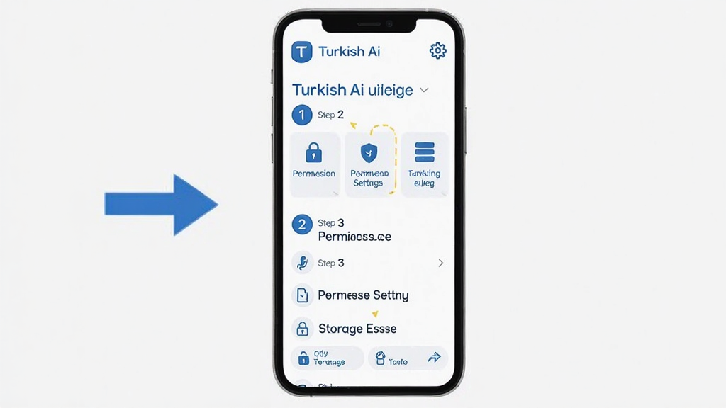 ���壺�ֻ���Ļչʾ Turkish Ai ʹ��ָ��ҳ�棬���в����ź�ͼ�ꣻ���֣��ֻ����У�����м�ͷָʾ�������裻�Ű棺��������ʾȨ�����úʹ洢����ѡ�������¼�Լ�磬�׵����֣�ϸ�ڣ���Ļ���� Turkish Ai ��־�����ó���ͼ�ꣻ���ʣ����壬�ɾ����޶���Ԫ��