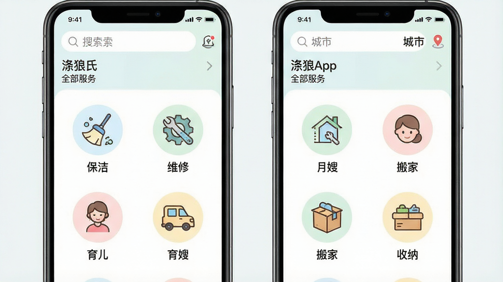һ��չʾ������App�������ҳ���ͼƬ������Ϊ�ֻ���Ļ����Ļ����ʾ��������������ͼ�꣬�������ࡢά�ޡ���ɩ����������ҡ����ɵȣ�����Ϊ�����������У����Ϊ����ǳɫϵ��ϸ�ڰ���ÿ��ͼ���·��������ı�ǩ��������������ͳ��ж�λ����������������ɾ����޶���Ԫ�أ���Ļ��������ʾ�������ϡ��롰ȫ�����񡱡�