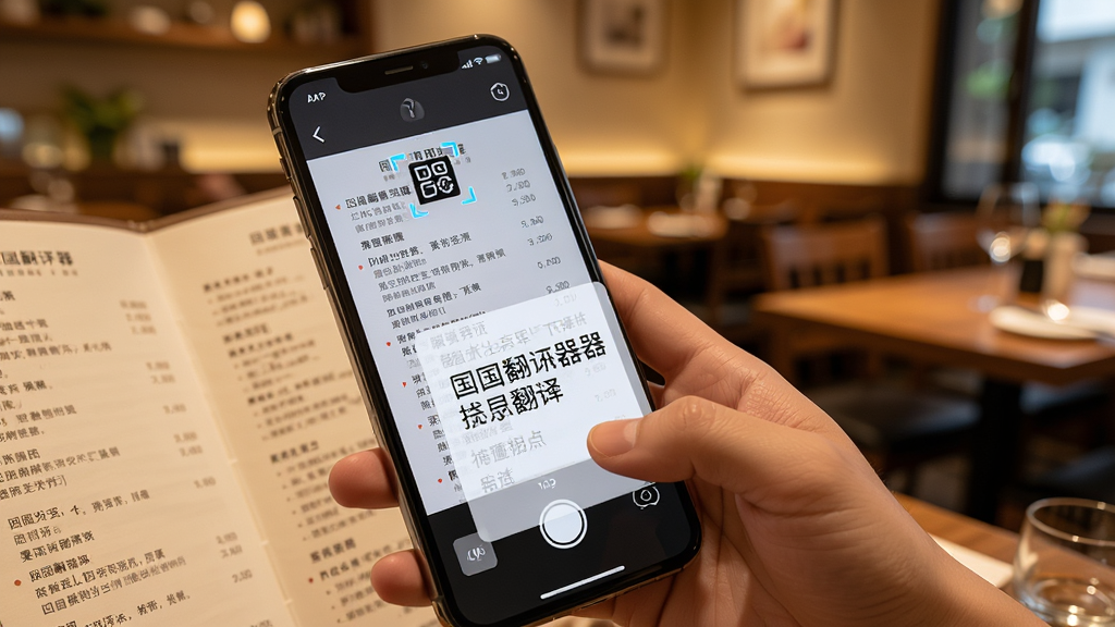 һ��չʾ�������������շ��빦�ܵ�AI��ͼ������������һֻ�������ֻ���׼һ�����Ĳ˵����ֻ���Ļ����ʾ�Ų˵�ԭ�ĺͷ��������ĸ��㣬��������ܰ�Ĳ������������Ϊдʵ����磬ϸ�ڰ����ֻ�����ͷ��OCRʶ��򡢷������ָ���Ч��������������APP���棬��������������ɾ����޶���Ԫ��