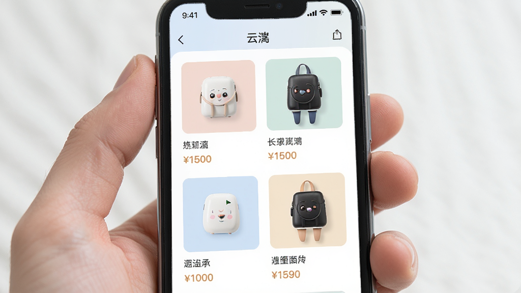�ֻ���Ļ��д����ʾ��Ӧ���ڵ��̳���Ʒ����ҳ�棬��ƷͼƬ�������룬ÿ����Ʒ�·������ƺͼ۸��ǩ��������ɫ��ͣ�����Լ�����ʸ��壬�޶���װ��Ԫ�ء�