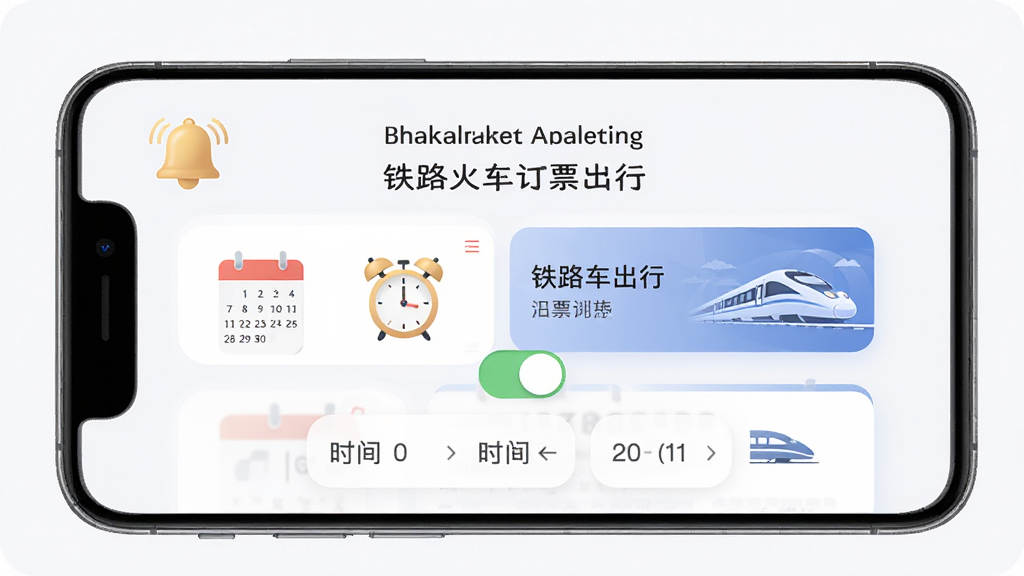 �ֻ�Ӧ�á���·�𳵶�Ʊ���С����������ý��棬����Ϊ����ͼ���복�ο�Ƭ������Ϊ�Ϸ����⡢�в����ذ�ť���·�ʱ��ѡ���Ű���жԳƣ����Ϊ���Բ�ǿ�Ƭ�磬ϸ�ڰ������������ӡ�������Ӱ�����ʸ��壬�ɾ����޶���Ԫ��