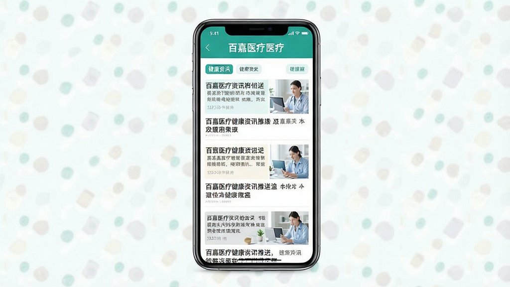 һ��չʾ�ټ�ҽ�ƽ�����Ѷ���͹��ܵ�ʾ��ͼ������Ϊ�ֻ���Ļ��ʾ������Ѷ�б����������±������ͼ�����ֲ��þ��й�ͼ���ֻ����ڻ������롣�Ű�����Ѷ�б���η������������ͼ�������롣���Ϊ�����Ķ����ϸ���ϼ���ټ�ҽ��Ʒ��ɫ�ͽ�����Ѷ�����ǩ�����ʸ��塢�ɾ����޶���Ԫ�ء�