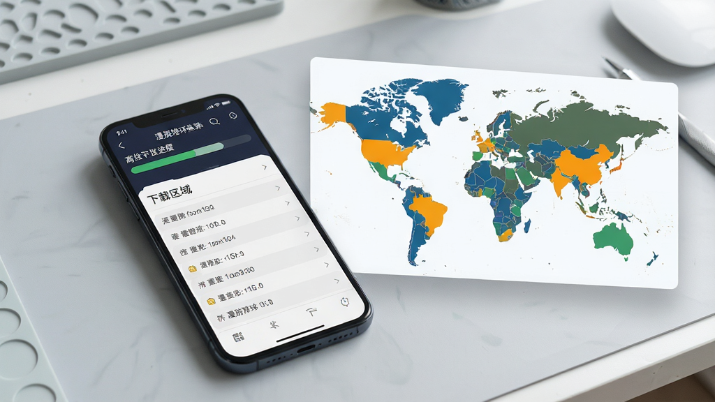 一部手机屏幕显示离线地图下载进度条与已下载区域列表,旁边悬浮着一张世界地图,地图上多个国家被高亮标记为已探索,背景是简洁的浅灰色工作台面,风格清新现代,画质干净,图片中文字标注“漫游地球探索”