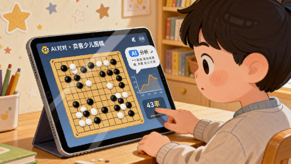 ��������ΪһλС������������ǰʹ��ƽ�������Χ�壬��Ļ����ʾ���Ŀ��ٶ�Χ�塱��AI���Ľ��棬�����Ϸֲ��ڰ����ӣ��Ա���AI�������ݺ�ʤ�����ߣ�����Ϊ��ܰ�Ķ�ͯ����ǽ����������ֽ����ܣ����Ϊ��ů�����Ŀ�ͨ�廭��ϸ�ڰ���С����רע�ı��顢��ָ�����Ļ�Ķ�������Ļ����Ч�������ʸ��壬�ɾ��������޶���Ԫ��