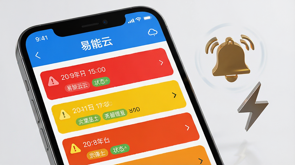 �ֻ���Ļ��д����ʾ������APP�ĸ澯�����б�����ɫ�ͻ�ɫ�澯��Ŀ�������У�ÿ���澯����ʱ�����״̬��ǩ���ֻ��Ա���һ������ͼ���������ţ�����Ϊǳ��ɫ���������С������ơ������������ֱ�ۣ�ϸ��������4K���ʣ��ɾ��޶���Ԫ��
