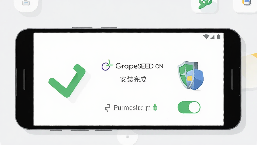 һ����׿�ֻ���Ļ��ʾ GrapeSEED CN �İ�װ��ɽ��棬�Ա�����ɫ�Թ��Ͷ���ͼ�꣬�����Ǽ���ǳɫ���棬����ͻ���ֻ��밲ȫ��ʶ������ƽ������廭��ϸ�ڰ�������װ��ɡ�������Ȩ�޿���ͼ�꣬���ʸ��壬����ɾ����޶���Ԫ��