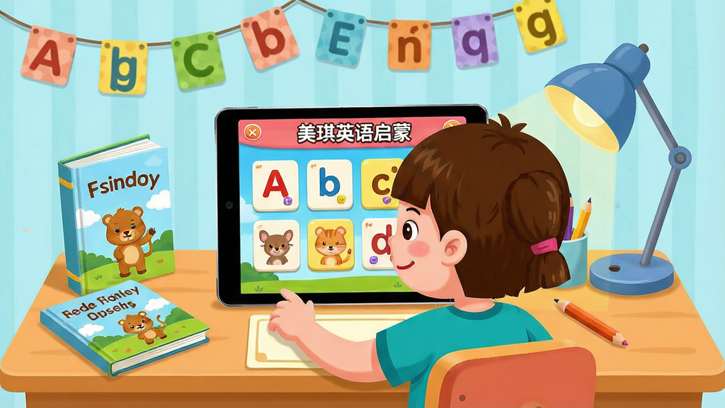 һ��չʾ����Ӣ��������������Ĳ廭������Ϊһλ��ͨ���Ķ�ͯ��������ǰʹ��ƽ�����ѧϰӢ���Ļ����ʾ������Ӣ�����ɡ��������棬������ĸ��Ƭ�Ϳ�ͨ�������󣻲���Ϊ��ͯ���У������ͱ���ǽ����Ӣ����ĸװ�Σ��Ű�����������ͻ�������Ϊ������ͨ�磬ɫ�ʻ��ã�ϸ�ڰ���ƽ����ԡ�Ӣ��汾��Ǧ�ʡ�̨�Ƶ�ѧϰ��Ʒ�����ʸ��壬�ɾ����޶���Ԫ�ء�