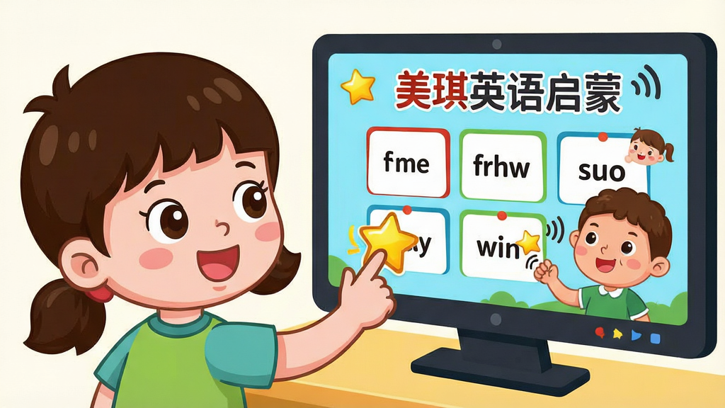 һ��չʾ����Ӣ�����ɻ�����ѧ�����Ĳ廭������Ϊ��ͨ���Ķ�ͯ����Ļ�еĶ�����ɫ��������Ļ����ʾ������Ӣ�����ɡ�������Ӣ�ﵥ�ʿ�Ƭ������Ϊ��ͯλ�ڻ�����࣬��Ļλ���Ҳࣻ�Ű���⣻���Ϊ���ÿ�ͨ�磻ϸ�ڰ���������ơ����ǽ�������Ч���ţ����ʸ��壬�ɾ����޶���Ԫ�ء�