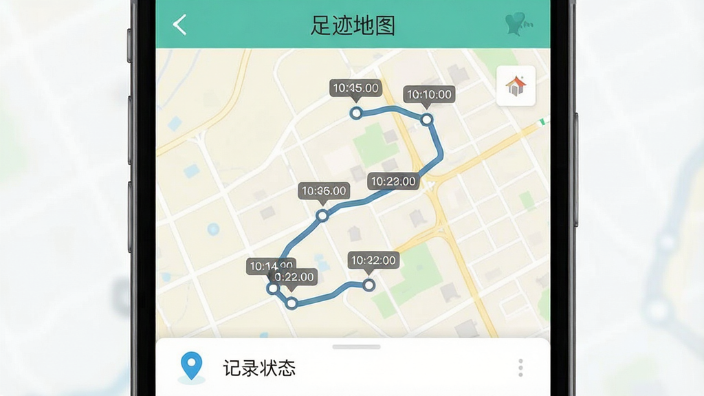 һ���ֻ�Ӧ�ý���չʾ�Զ��켣��¼���ܣ������������㼣��ͼ������һ���������н�·�ߣ�·�����ж��ʱ�����ǵ㣬����Ϊǳɫ��ͼ�����涥���С��㼣��ͼ������������Ϊ���½ṹ���Ϸ��ǵ�ͼ�����·��Ǽ�¼״̬�������Ϊ��ˬ�ı�ƽ����ƣ�ϸ�ڰ�����λͼ��͹켣��������������������ɾ����޶���Ԫ��