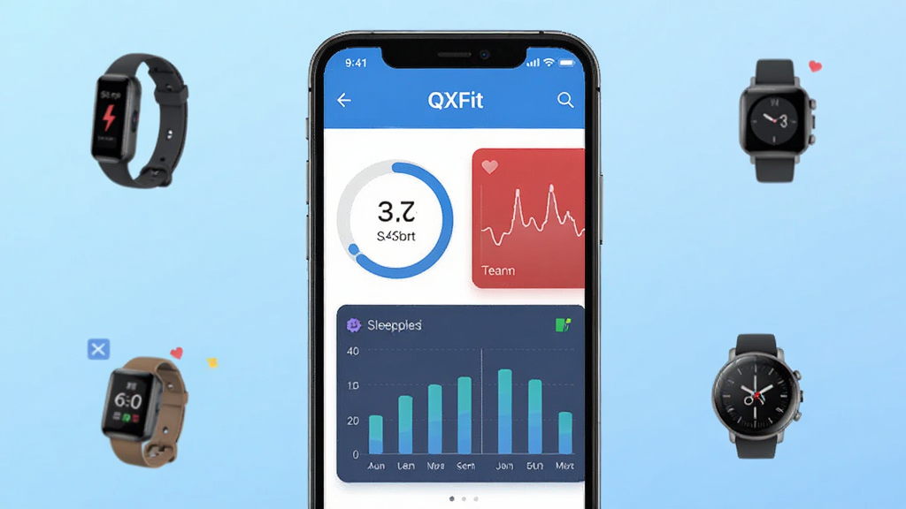 QXFit ����������չʾͼ�������������һ�������ֻ�����Ļ��ʾ QXFit Ӧ�õ������Ǳ��̣���������Բ�����������ߺ�˯����״ͼ������Ϊǳ��ɫ���䣬��ΧƯ���������ֻ����ֱ���Сͼ�꣬��������ˬ�ִ�����ƽ����ƣ�ϸ�����������ʸɾ����޶���Ԫ��