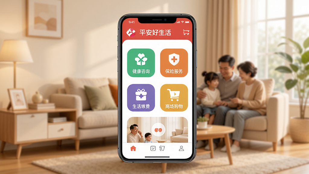 ƽ��������APP������չʾ������������һ�������ֻ�����Ļ����ʾ��ƽ�����������ҳ������������ѯ�����շ�������ɷѡ��̳ǹ���Ȳ�ɫ����ͼ�꣬��������ܰ�ļ�ͥ�������������ּ��󷽣������ִ���ƽ����Ʒ��ϸ�ڷḻ�����������������ɾ��޶���Ԫ�أ�����ɫ����ů����