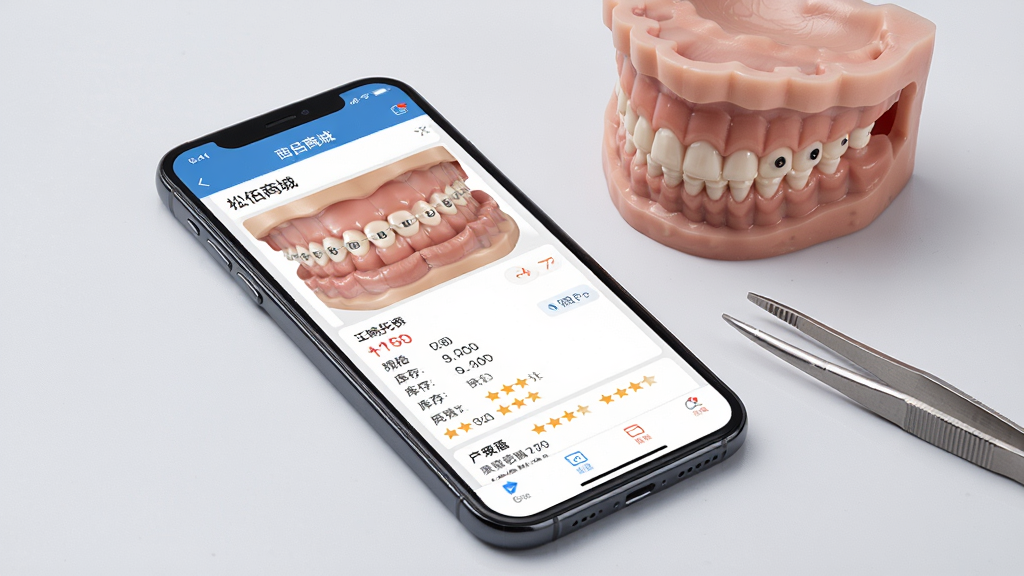 һ��չʾ�ɰ��̳�App����Ʒ����ҳ��ʾ��ͼ���������ֻ���Ļ����ʾ��һ�������в۵Ĳ�Ʒҳ�棬�����۸񡢹�񡢿����û����۵���Ϣ���ֻ��Ա߷�����һ������ģ�ͺ�һ���������ӣ�����Ϊ��͵�ǳ��ɫ�����ɾ�����ϸ�������������������޶���Ԫ�أ�ͼƬ�в��������֡�