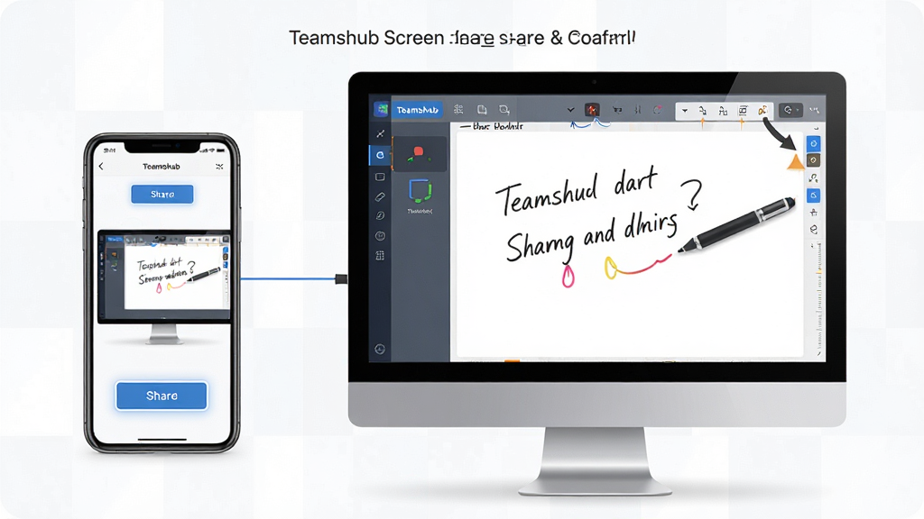 һ��չʾTeamshub��Ļ������Э�����ܵ�ʾ��ͼ��������һ���ֻ���һ̨����ͨ��Teamshub���ӣ��ֻ���Ļ����ʵʱͶ�䵽���Դ����ϣ���Ļ��ͬʱ��ʾ���Ӱװ��ע���ߣ�����Ϊ���ҶԱ�չʾ�����Ϊ��������磬ϸ�ڰ���������ť�������װ�ʼ����������������ɾ����޶���Ԫ��