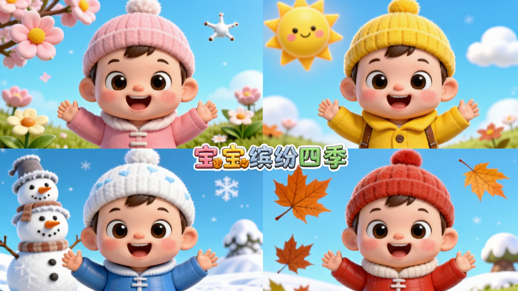 �������ĸ����Ų�ͬ���ڷ�װ�Ŀ�ͨ������ɫ������Ϊ���ָ�ֲ����Ű��ڻ������룬��������������3D��ͨ��ͯ�廭��ϸ�ڰ�������Ļ��䡢�����̫��������ķ�Ҷ�Ͷ����ѩ�ˣ����ʸ��壬�ɾ����޶���Ԫ�أ������д�����