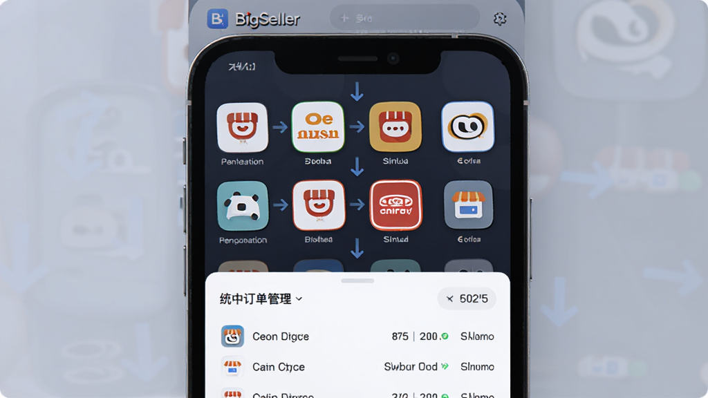 BigSeller��ƽ̨���̹������棬��������Ϊ�ֻ���Ļ����Ļ����ʾ�������ƽ̨ͼ���������У��·���ͳһ���������б������ֲ������½ṹ���Ű��࣬���Ϊ�Ƽ��б�ƽ����ϸ������������ͬ����ͷ�͵���ͼ�꣬�����������ɾ����޶���Ԫ��