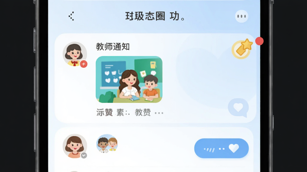 ��һ�����༶Ȧ���ܽ��棬�ֻ���Ļ��ʾ�༶��̬�б���������ʦ������ͼ��֪ͨ���ҳ�����ͷ���������ݣ������Ҳ����ö���Ǻ�δ����㣬����Ϊ����ɫ���䣬��ƽ��UI��Ʒ��ͼ����Բ�����廭��ɾ�����
