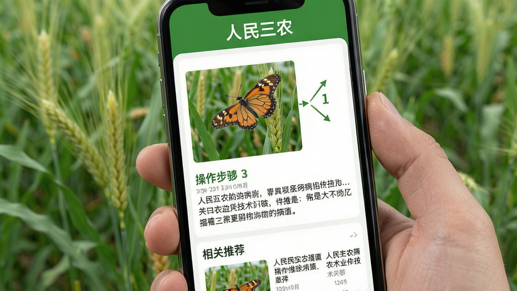 ������ũ �ֻ���Ļչʾũҵ��������ҳ�棬����Ϊ��ɫ��APP���棬����Ϊ�������������в�����ͼ��������˵�����ײ�����Ƽ����Ű����࣬���������Ȼ��ϸ�ڰ���С�󲡳溦ͼƬ�����������ţ���������������ɾ����޶���Ԫ��