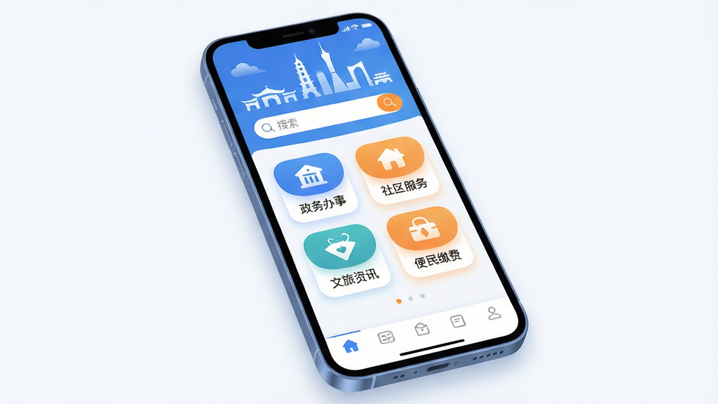 ����������һ̨�����ֻ�����Ļ����ʾ���Ҹ���ʢ��APP����ҳ���棬ҳ�涥���г��еر��Ӱ�����������в�������������¡���������������Ѷ������ɷ��ĸ�Բ�ǹ���ͼ�꣬�ײ��ǵ����������ֲ��þ��жԳƹ�ͼ���ֻ���΢��бչʾ����С��Ű�������ͼ�������ּ����ɡ����Ϊ�ִ���ƽ��UI�廭����ɫ������Ϊ��������ů��ɫ��׺��ϸ�������ָɾ��Ŀ�Ƭʽ����������Ӱ�����ʸ��壬����ɾ����޶���Ԫ�ء�