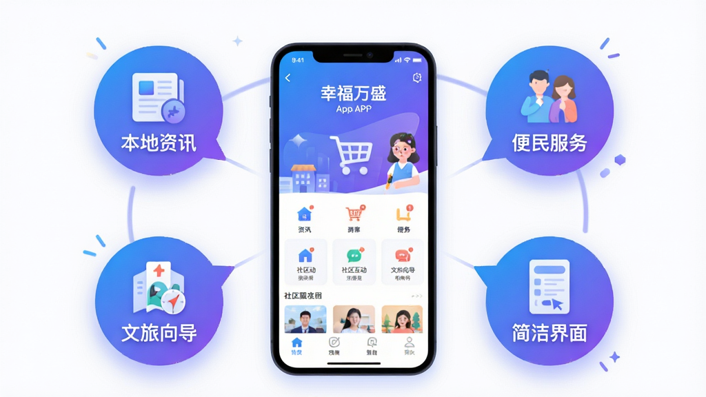 ���������ǡ��Ҹ���ʢ��APP�Ĺ�����ɫ����ͼ�������������ֻ���Ļչʾ��ҳ�����ܻ����������������ͼ��ֱ��ע��������Ѷ����������񡱡������������������򵼡��������桱������Ϊ����״���ƹ�ͼ���Ű�������򡣷��Ϊ�Ƽ���������н�ϵı�ƽ�廭����ɫ�����Ͻ������ɫΪ����ϸ�������ݴ�����΢����Ч����ͼ��������ࡣ���ʸ��壬����ɾ����޶���Ԫ�ء�