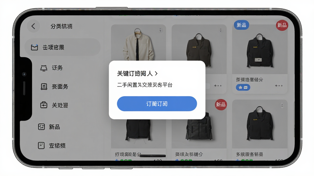 �������ý���ƽ̨����ɸѡ���棬����Ϊ�ֻ���Ļ��ʾ�༶����˵���ؼ��ʶ��ĵ���������Ϊ�����������Ҳ���Ʒ���񣬷��Ϊ�������Ŀ�ƬʽUI��ϸ�ڰ�������ͼ�ꡢ���İ�ť����Ʒ�Ǳ꣬���ʸ��壬�ɾ����࣬�޶���Ԫ��