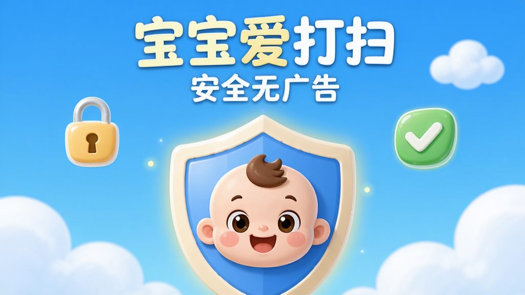 ��������ɨ������ȫ���棬���������Ƕ���ͼ��ͱ���Ц���������Ǹɾ�����ɫ��պͰ��ƣ�����Ϊ���й�ͼ���Ű��Ϸ��С���������ɨ���͡���ȫ�޹�桱���֣����Ϊ���¿�ͨ��ϸ�ڰ�������ͼ�ꡢ��ɫ�Թ�����͹��Σ����ʸ��壬�ɾ����޶���Ԫ��