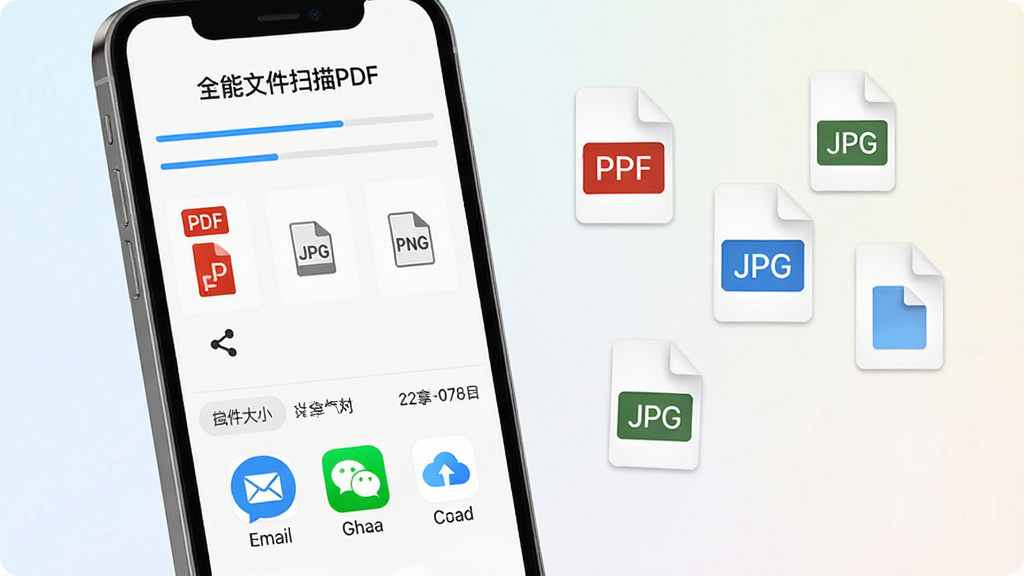 һ���ֻ���Ļ��ʾ��ȫ���ļ�ɨ��PDF�����ļ��������棬�������г���PDF��JPG��PNG�ȸ�ʽѡ��·��з�����ťָ���ʼ���΢�š����̵�ͼ�꣬�ֻ��Ա�Ư���ż���������ͬ��ʽ���ļ�ͼ�꣬����Ϊǳɫ���䣬��������ˬֱ�ۣ�ϸ�ڰ����������������ļ���С��ʾ�������������ɾ����޶���Ԫ��
