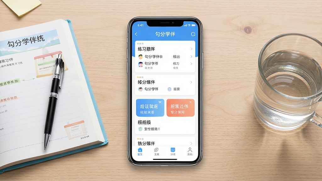 һ�Ÿɾ��������ֻ�Ӧ�ý���չʾͼ������Ϊ����ѧ��App��ҳ�������������һ̨���������ֻ�����Ļ�ڳ��ֹ���ѧ�����ϰ�б���༶��Ƭ���֣��ֻ����ڷ�һ�������Ľ�ѧ���α���һ֧ǩ�ֱʣ��Ҳ��һ����ˮ������Ϊǳľɫ���棬�����Ű���жԳƣ����Ϊ����дʵ�������Ʒչʾ�磬ϸ�ڰ����ֻ��߿�߹⡢��Ļ�����������ɱ桢����ľ����Ȼ�����ʸ��壬����ɾ����޶���Ԫ��