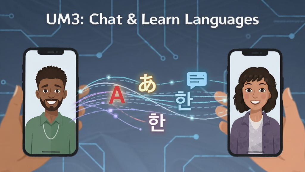 һ��չʾ UM3: Chat & Learn Languages ����ƥ�书�ܵ�����ͼ���������������Բ�ͬ���ҵ��û�ͨ���ֻ���Ļ�������м��з���������ʹ������Ե��ַ����ţ��� A���������������������Ǽ��ĿƼ�������������Ѻá����Ӹ�ǿ�������������ɾ�������