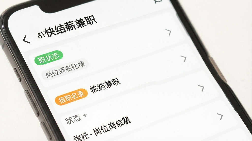 一幅手机屏幕截图风格的图片,画面展示“快结薪兼职”应用内的报名记录页面,包含状态标签与岗位名称,布局采用列表式排版,背景为白色,风格简洁明快,画质清晰干净,无多余元素