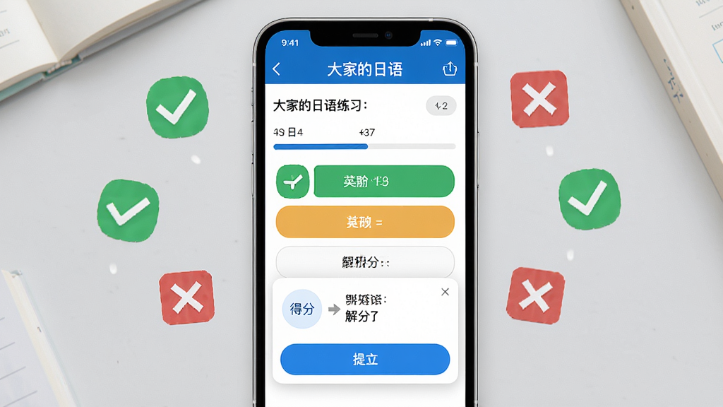 һ��չʾ��ҵ�����APP�κ���ϰ��������AI��ͼ����������Ϊ�ֻ���Ļ��ʾ��ϰ���ѡ�ť����Ļ�Ϸ��С���ҵ������ϰģ���������·����ύ��ť�͵÷ַ����������ֻ���ΧƯ���ŶԹ��ʹ���ͼ�꣬����Ϊǳ��ɫѧϰ���棬��������죬ϸ�ڰ�����š���������������ڣ����ʸ��壬�ɾ��޶���Ԫ��
