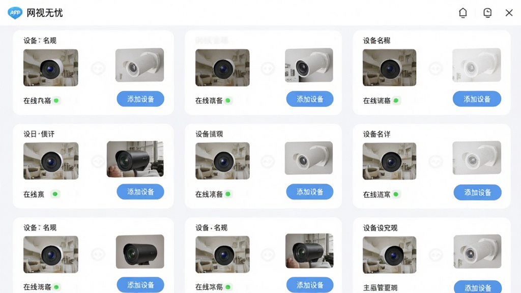 ��������������APP�Ķ��豸�����б����棬����Ϊ�������е�����ͷ��Ƭ���Ű����룬���Ϊ��ˬǳɫϵ��ϸ�ڰ����豸���Ʊ�ǩ������״ָ̬ʾ�ơ�����ͼԤ���������豸��ť�����������ɾ��޶���Ԫ��