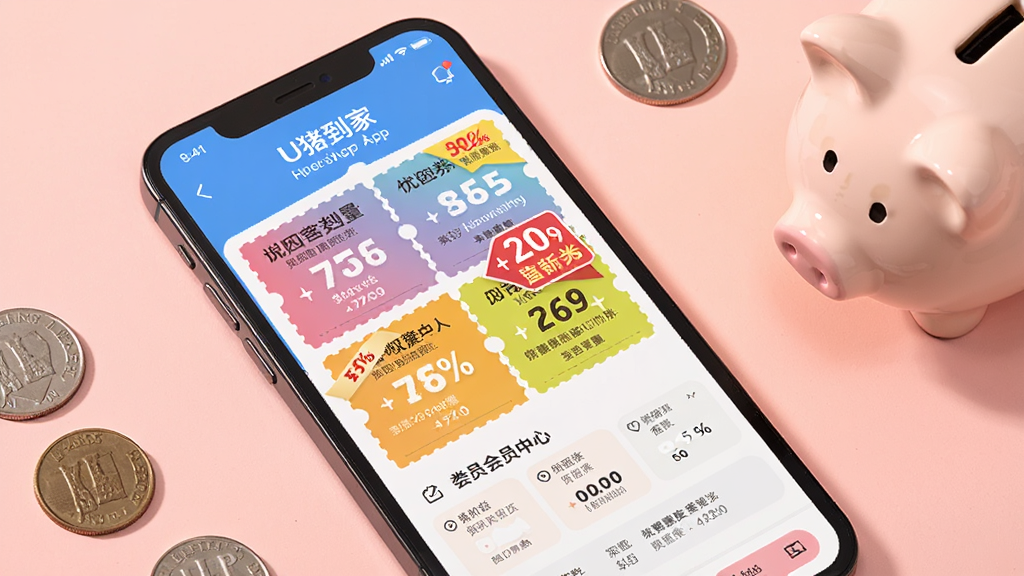 һ��չʾU������APP�Ż�ȯ�ͻ�Ա����ҳ����ֻ�����ͼ����Ļ����ʾ���Ų�ɫ�Ż�ȯ��Ƭ�ͻ�ԱȨ��˵��������Ŀ���ۿ۱�ǩ���ֻ�������ǳ��ɫ�����ϣ��Ա�ɢ�伸öӲ�Һ�һ��С����Ǯ�ޡ����Ϊ������ҵ�������ɫ�����죬ϸ�����������ʸɾ����޶���Ԫ�ء�